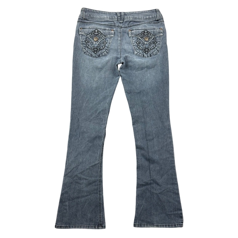 Y2K Democracy Bootcut Jeans Women 4 Blue Embroidered Pocket Low‎ Rise Stretch